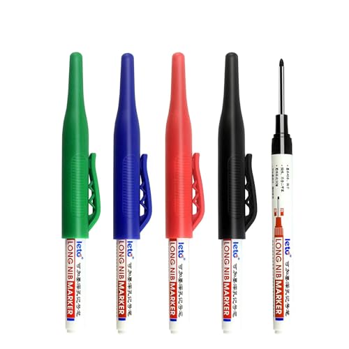 Long Head Deep Hole Marker Pens, 2024 Upgrade, Permanent, Quick-dry, Waterproof Long Nib, Colorful Carpenter Deep Reach Markers, 4 Color Set