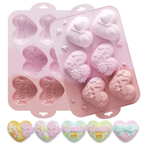 Honicemar Moule à Chocolat 6 Cavités Cœur, Outils de Pâtisserie DIY pour Cœur Thème, Moules Silicone Antiadhésifs pour Gâteaux Chocolats Gelée Bonbons...