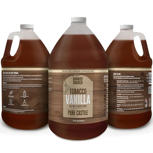 Image of BAMBOO AND BIRCH Pure Castile Soap Liquid, Certified Palm Oil Free Natural Soap, Tobacco Vanilla, 64 oz
