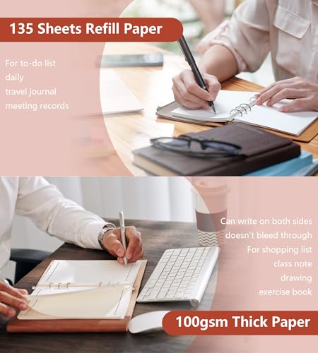 Ringbuch A5 Nachfüllbar, Leder Notizbuch Binder Mit 135 Blätter A5 Nachfüllpapier Und Bindertaschen Für Schulnotizen Reisetagebücher und Organizer(Grün)