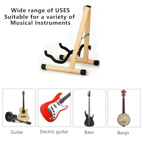 nalu Natural Wood Guitar Stand, A-Frame Folding Holder, Easy Assembly & Portable, for Acoustic/Electric Guitar, Bass, Banjo - Durable & Stable (Light Wood Grain) - Thumbnail 2