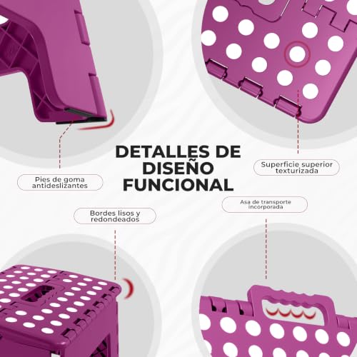 Miniatura 5 de Utopia Home Taburete Plegable 9 Pulgadas, Superficie Antideslizante Taburete Plegable Para Niños Y Adultos, Con Asa De Transporte, Capacidad De Carga 300 Lbs, Paquete De 1, Morado