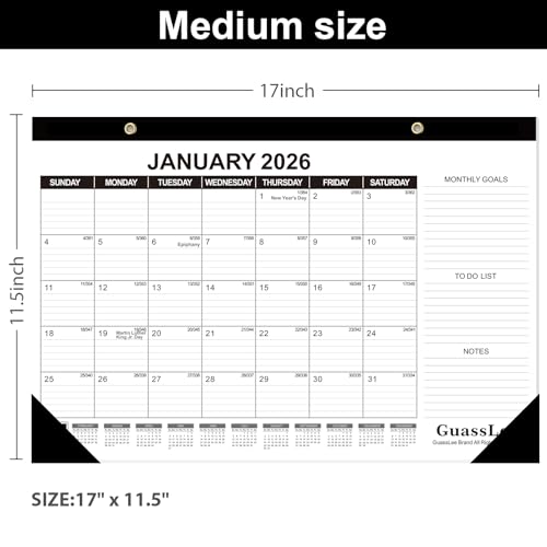 Image of GuassLee Desk Calendar 2026, 3 Packs, 18 Months Calendar 17 inch x 11.5 inch Desk Calendar from Jan. 2026 to Jun. 2027 with Julian Date, To-do List, Notes, Monthly Goals, for Home School Office