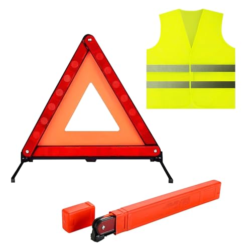 weiclianhp Kit Sécurité Voiture 2 en 1 - Triangle de Signalisation Pliable et Gilet de Sécurité Réfléchissant - avec Mallette de Rangement - Équipement Obligatoire pour Automobile