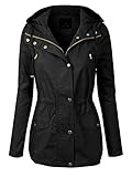 MixMatchy Women's Casual Safari Military Anorak Utility Hoodie Zip Up Jacket Black L