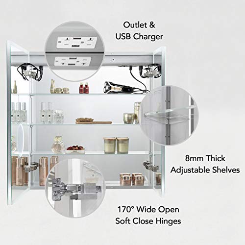 Blossom Recessed Or Surface Led Mirror Medicine Cabinet With Lights, Led Medicine Cabinet W/Defogger, Dimmer, 3X Makeup Mirror, Outlets & Usb (30X32/Zoom Mirror) #TOP4