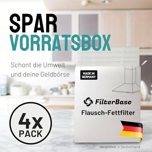 FilterBase® Universal Fettfilter Dunstabzugshaube | 4er Pack | 52x40 cm zuschneidbar – Made in Germany Dunstabzug Filtervlies für Abzugshaube