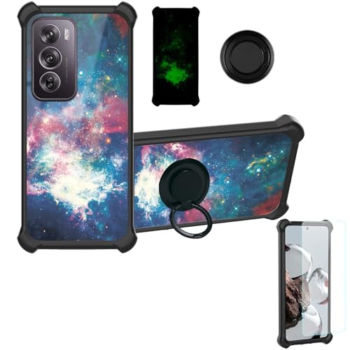 jioeuinly Case Compatible for Oppo Reno12 Pro Phone Case Cover [with Tempered Glass Screen Protector][Hard PC + Soft Silicone][Ring Support] [Luminous Effect] YGH-YH