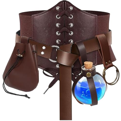 SUMGOGO 5PCS Corset Belt Medieval Renaissance Belt Pouch Potion Bottle Hikes Festival Halloween Cosplay Costume Accessories