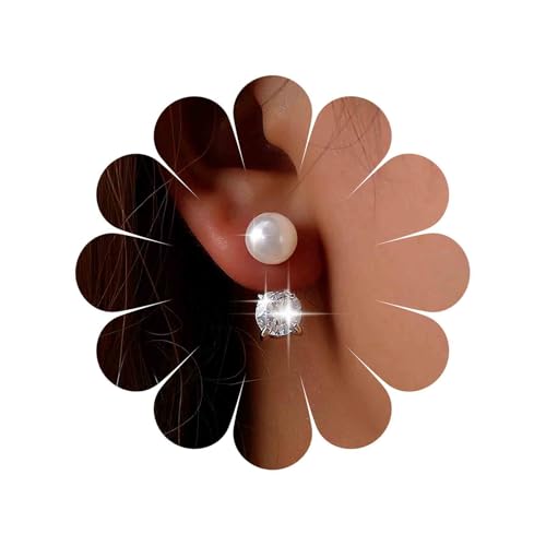 Asdinbrettan Boucles d'oreilles à tige double perle et oxyde de zirconium pour femme, bijoux de...