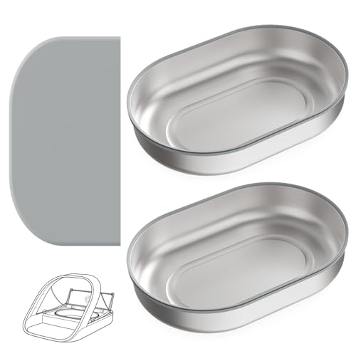 waatoos 2-Pack Stainless Steel Cat Bowls + 1 Feeding Mat Specially Designed for Automatic Microchip cat feeders Upgraded Rubber Sealing Ring Design Durable Safe for Hands and Pets During Cleaning