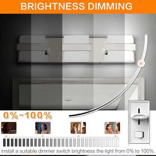 Image of SOLFART Modern LED Vanity Lights Chrome, Dimmable Bathroom Light Fixtures Over Mirror, 24W 1920 Lumens Minimalist High-End Wall Lights for Bathroom
