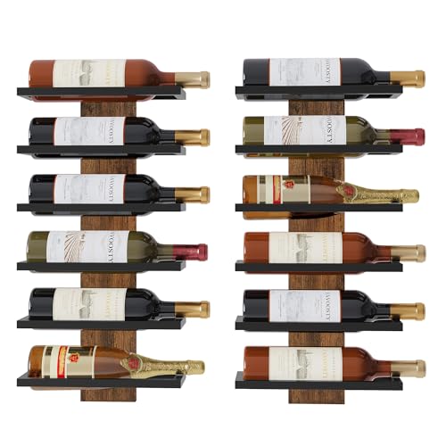 FAVOOSTY Weinregal Wand, Flaschenhalter, Flaschenregal mit 6 Ebenen 2 Set, Metall Weinregal Hängend Weinflaschenregale Schwarz für Esszimmer, Schlafzimmer, Weinkeller