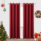 KOUFALL Red Curtains for Living Room,Blackout Grommet Winter Holiday Window Decorative Xmas Curtain Drapes 84 Inches Long 2 Panels Cortinas De Navidad para Sala Rojas