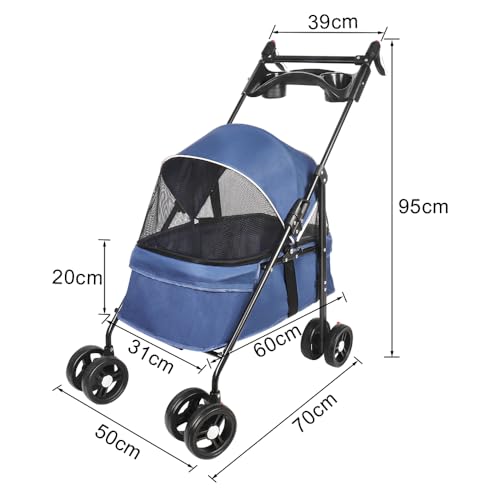 Homewell 2 in1 Faltbar Hundewagen Hundebox Transporttasche, klappbar Katzenwagen, Netzfenstern, Getränkehalter,für kleine Hunde Katz