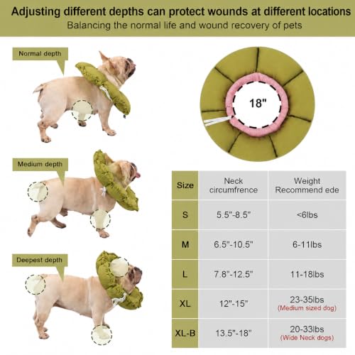 Image of H HIDREAM Dog Cone Collar Stress-Free Recovery Cone Alternative: Adjustable Depth & Diameter for Wide-Neck Dogs (Pugs, Bulldogs, Bullies) Green Flower XL-B