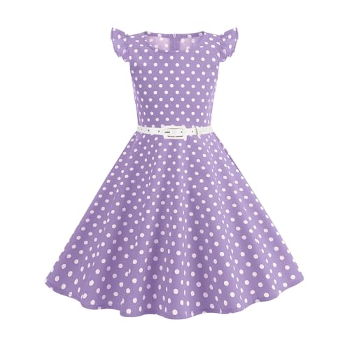 Vintage Polka Dot Dress for Girls Classic Design with Belt for Party & Special Occasions