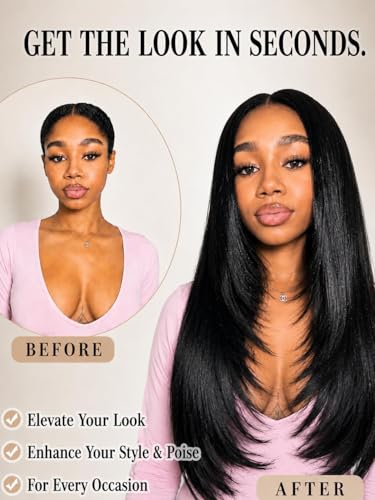 Image of Sunber Glueless 13x4 Layered Cut Yaki Straight Human Hair Wig Elastic 24''