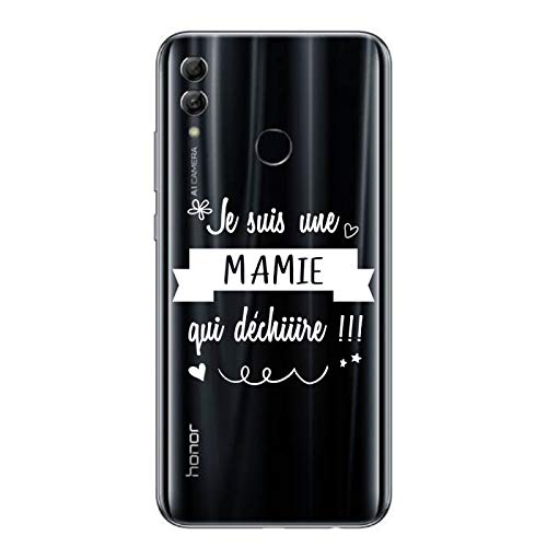 Zokko Beschermhoes voor Huawei Honor 10 Lite met opschrift"Je suis une Mamie qui déchirir", zacht, transparant, witte inkt.