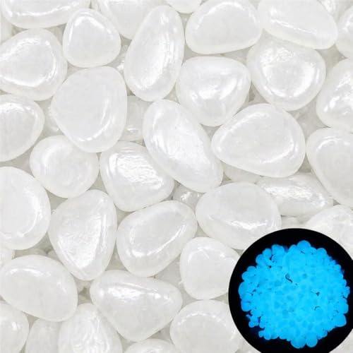 MOGADEE 300 Stück Leuchtsteine Groß (2-3cm) Weiße Leuchtsteine Garten Fluoreszierende Steine Leuchtende Kieselsteine Dekosteine Outdoor Deko für Balkon Aquarium und Teich