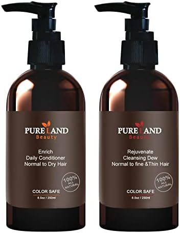 PURELAND Shampoo and Conditioner Set, Rejuvenate Cleansing Dew (8.5 oz) and Enrich Daily Conditioner(8.5 oz), Save Your Scalp and Hair, Salon Deep Treatments, Color Safe, Sulfate-free and Organic.