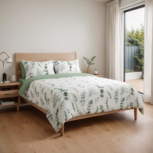 Etrexonline Juego de Funda Nórdica 3 Piezas Cama 135 Microfibra Extra Suave Transpirable   1 Funda Edredón 220x220 cm y 2 Fundas de Almohada 50x70 cm (Eucalipto)