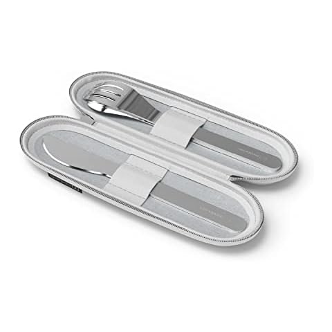 monbento Nomad Cutlery Set, 3 Pieces Stainless Steel Fork Knife Spoon, Flatware Set for Work Lunch Packing, Grey, Fabric Case Cover