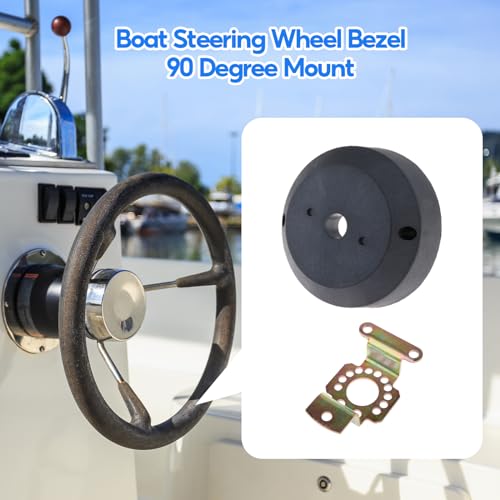 gazechimp Boat Steering Wheel Bezel 90 Degree Mount for Rotary Helm Black - Thumbnail 2