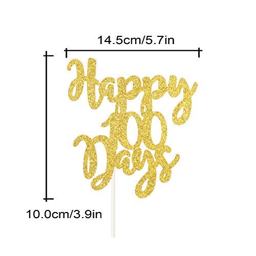 Happy 100 Days Cake Topper,Baby's 100 Days Celebration Party Decorations（ Double Sided Gold Glitter ） #TOP1