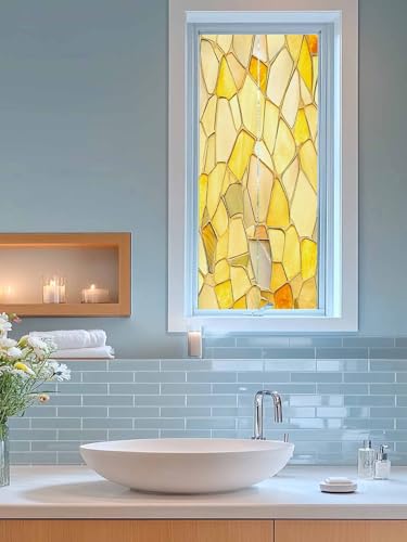 Vinilo decorativo para ventana amarillo dorado geométrico 45x200 cm miniatura 4
