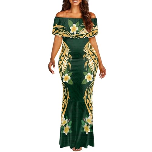 Image of Polynesian for Women S-7XL Off Shoulder Maxi Dress Hawaiian Summer Dresses