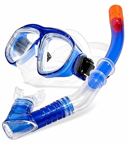 Image of Swimming Mask Snorkel Set with Tempered Glass Lens Silicone Breathing Tube Anti Fog Diving Goggles for Adults Underwater Sports Scuba Snorkeling Equipment Leak Proof Fit