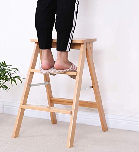 Taburete de escalera plegable de madera de 3 escalones y sillas de escalera multifuncional 7