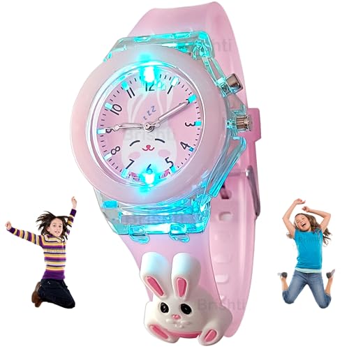 Image of Brishti 3D Cartoon Character Multicolored Glowing Digital Light and Girl's Analogue Wrist Watch | Unique 3D Cute Cartoon Character on Strap | Soft Silicone Strap | Suitable for Age 3-12 Year Kids