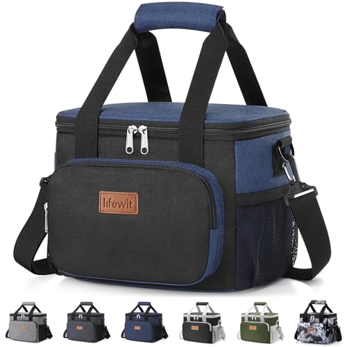 Image of Lifewit Medium Lunch Bag, Insulated Lunch Box, Soft Cooler Cooling Tote for Adult Men Women, Black and Green 12-Can (9L)