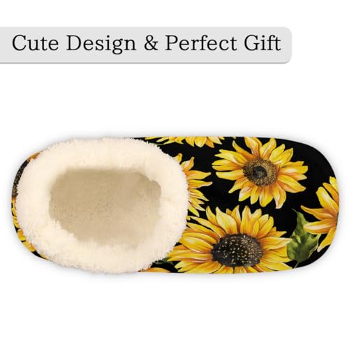 Watercolor Sunflowers Black Slippers for Women Slipper Socks Soft Fuzzy House Slippers Shoes for Indoor Bedroom, Winter Cozy Christmas Gifts3