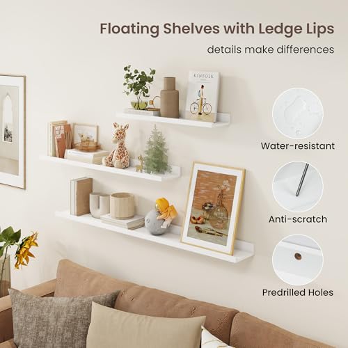Axeman 30 Inch Floating Shelves | White Picture Ledge Shelf Set of 3 | Rustic Wood Wall Shelves with Lip | 30\" White Picture Shelf for Wall with Ledge | Photo Shelves