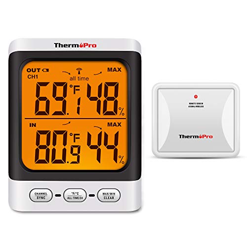 Preisvergleich Produktbild ThermoPro TP62 digitales Funk Thermo-Hygrometer Digitale Thermometer Hygrometer für Innen Außen mit Außensensor Temperatur und Luftfeuchtigkeitsmesser für Raumklimakontrolle, Hintergrundbeleuchtung