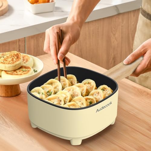 Miniatura 6 de Audecook - Olla Eléctrica De 2 Litros, De Cerámica Antiadherente De 8 Pulgadas, Sartén Eléctrica Multifunción Para Recámara, Hogar, Oficina, Viajes, Hotel, Con Doble Ajuste De Potencia Beige