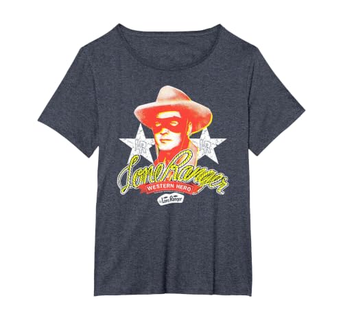 The Lone Ranger Vintage Western Hero Portrait T-Shirt, Women's Plus, Heather Blue, 1X