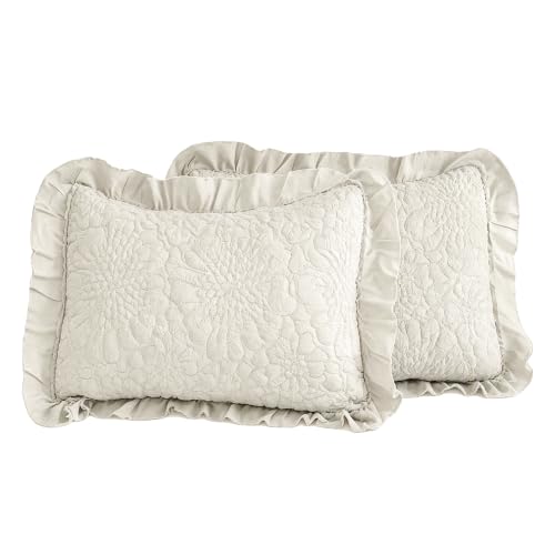 QSH Wheat Stonewashed Ruffled Pillow Shams King Size,2 Pack 20"x36" Crinkled Microfiber Pillow Sham,Shabby Boho Chic Cottage Ruffle Edge Quilted Decorative Bed Pillow Covers King for Bedroom
