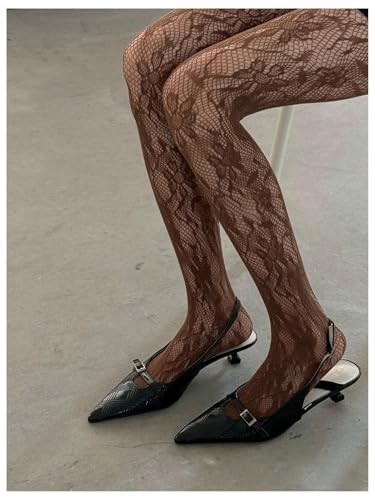 Image of SHENHE Women's Patterned Fishnet Tights Sheer High Waist Y2k Floral Stockings Pantyhose
