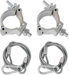 Half Coupler,Yueser 2 Pack Aluminum Alloy Truss Half Coupler and 2pcs Stage Light Safety Cables DJ Lighting O Clamps Hook Heavy Duty 100kg 48-51mm for Stage Moving Head Light Par Light Spotlight