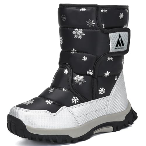Mishansha Little Girls Snow Boots Boys Waterproof Winter Boots Kids Faux Fur Snow Shoes Outdoor Cold Weather Warm Boot Black 12.5 Little Kid