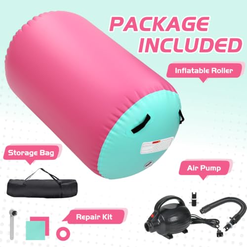 KIKILIVE Gymnastics Air Roller Barrel 47 * 35inch PinkGreen with Pump by KIKILIVE - Image 7