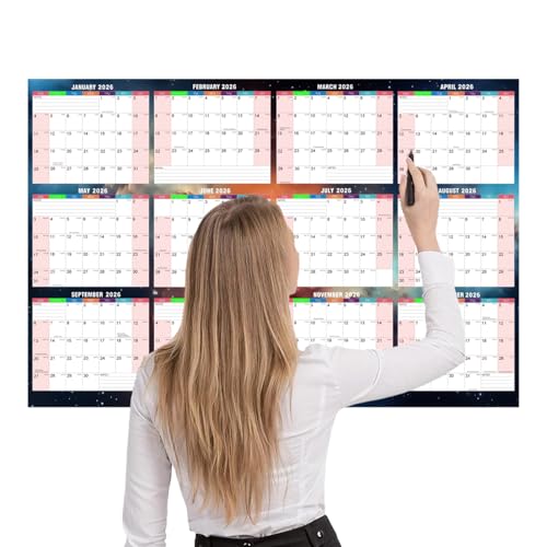 Calendario anual 2026-86 x 61 cm planificador de dos caras de borrado en - Calendario diario | Para hábitos de lectura escolar, tareas escolares, limpieza de la casa, movimiento, entrenamiento
