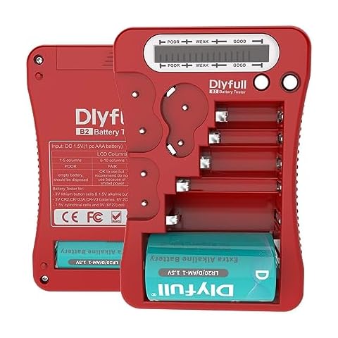 Dlyfull Battery Tester, LCD Display Universal Battery Checker for AA AAA C D 9V CR2032 CR123A CR2 CRV3 2CR5 CRP2 1.5V/3V Button Cell Batteries, 1x AAA Batteries Included Cover