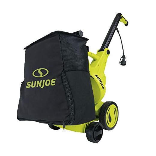 Sun Joe SBJ807E 13-Amp Walk-Behind Wheeled Outdoor Garden Vacuum, 1000-CFM, 8.5-Inch Intake, 10.6-Gallon Collection Bag, Foldable Handle, for Acorns, Leaves, Mulch, Green