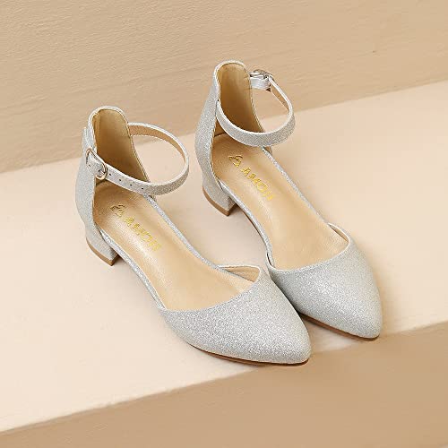 Image of Amoji Girls High Heels Kid Ankle Strap Dress Shoes Wedding Party for Little Kid Big Kid 412