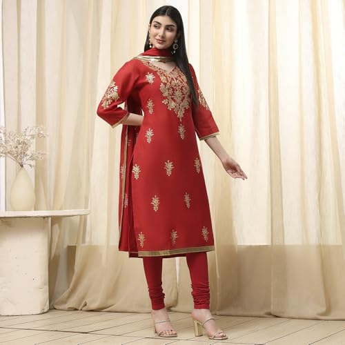 Image of BIBA Women Poly Chanderi Straight Printed Suit Set